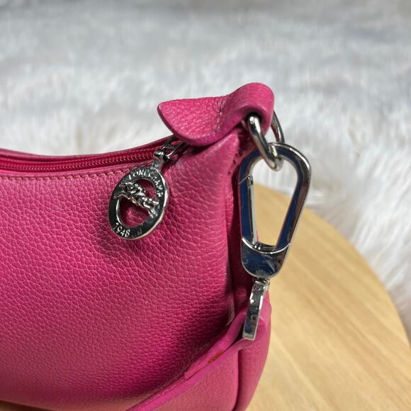Longchamp Leather Shoulder Bag Iconic Style Women Purse Magenta Equestrian Small - Picture 6 of 16